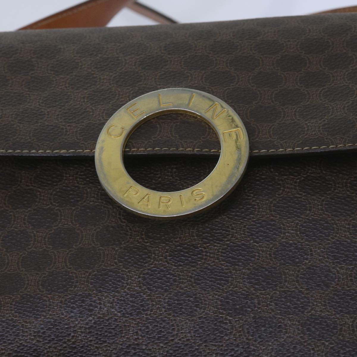 CELINE Macadam Canvas Shoulder Bag PVC Leather Brown Auth 60985