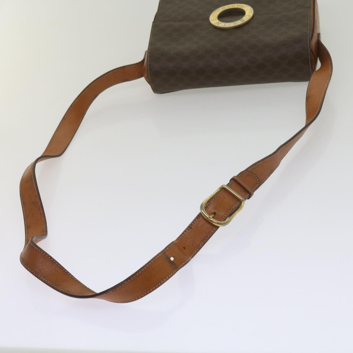 CELINE Macadam Canvas Shoulder Bag PVC Leather Brown Auth 60985