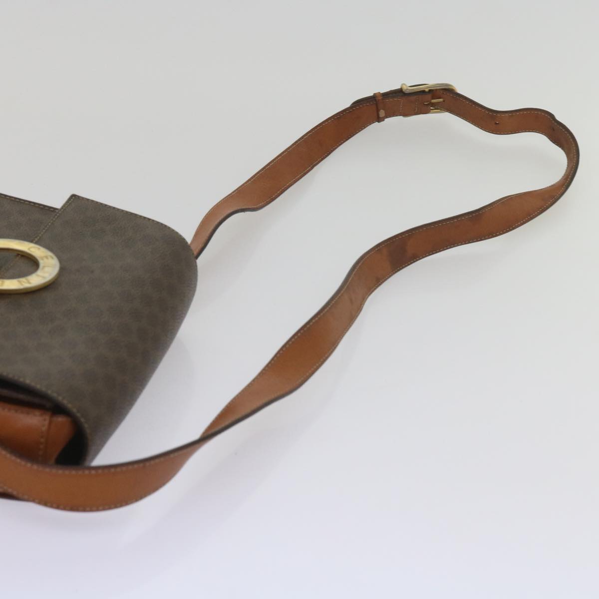 CELINE Macadam Canvas Shoulder Bag PVC Leather Brown Auth 60985