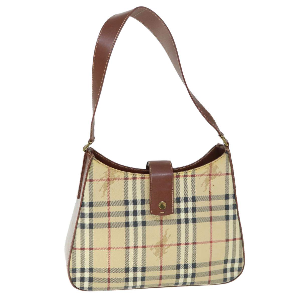 BURBERRY Nova Check Shoulder Bag PVC Leather Beige Auth 61009