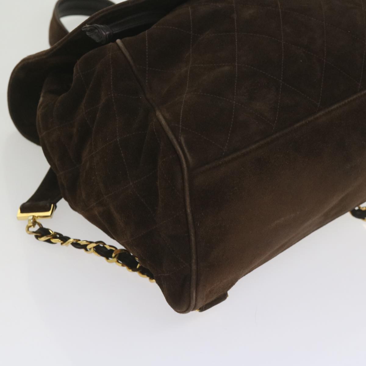 CHANEL Matelasse Turn Lock Chain Backpack Suede Brown CC Auth 61074