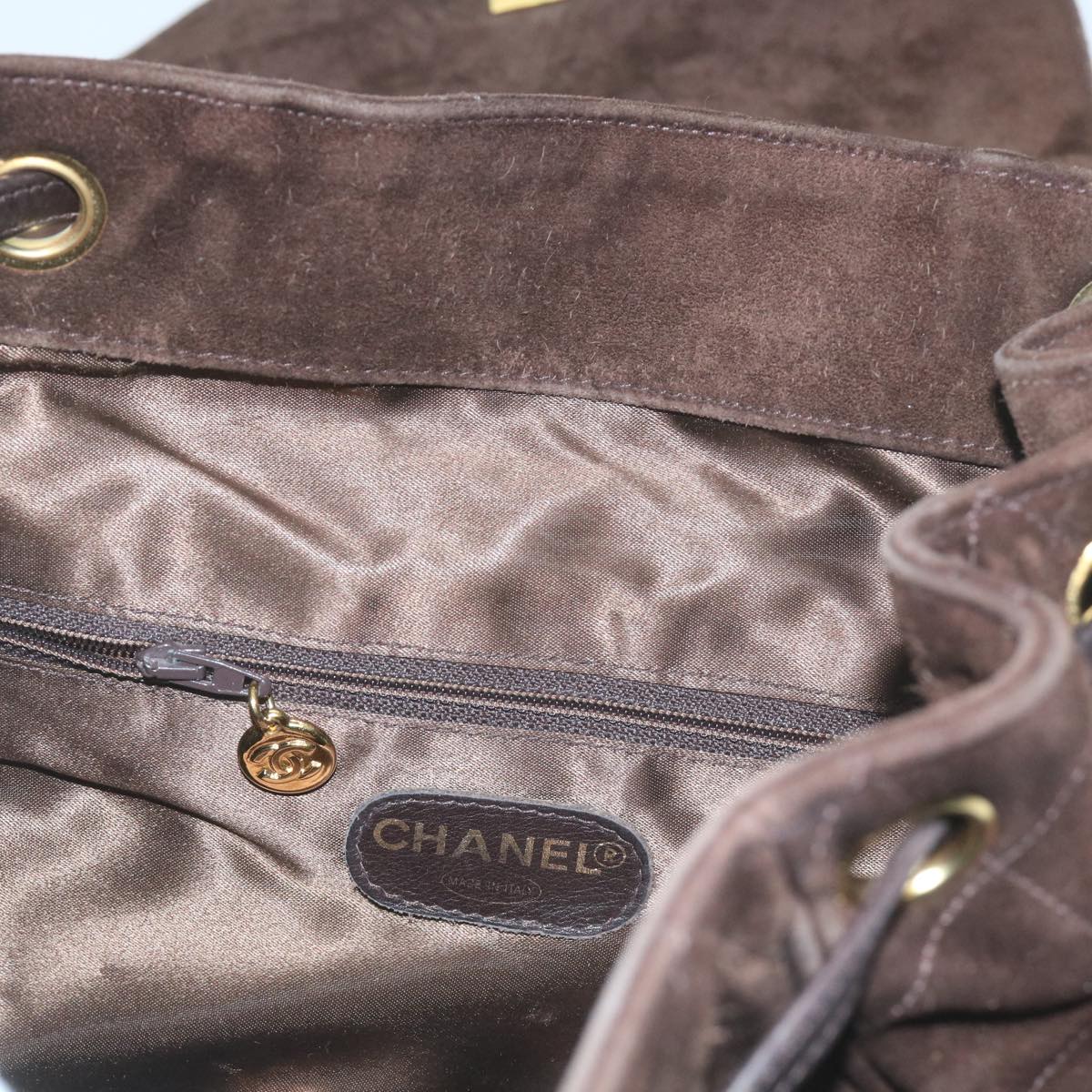 CHANEL Matelasse Turn Lock Chain Backpack Suede Brown CC Auth 61074