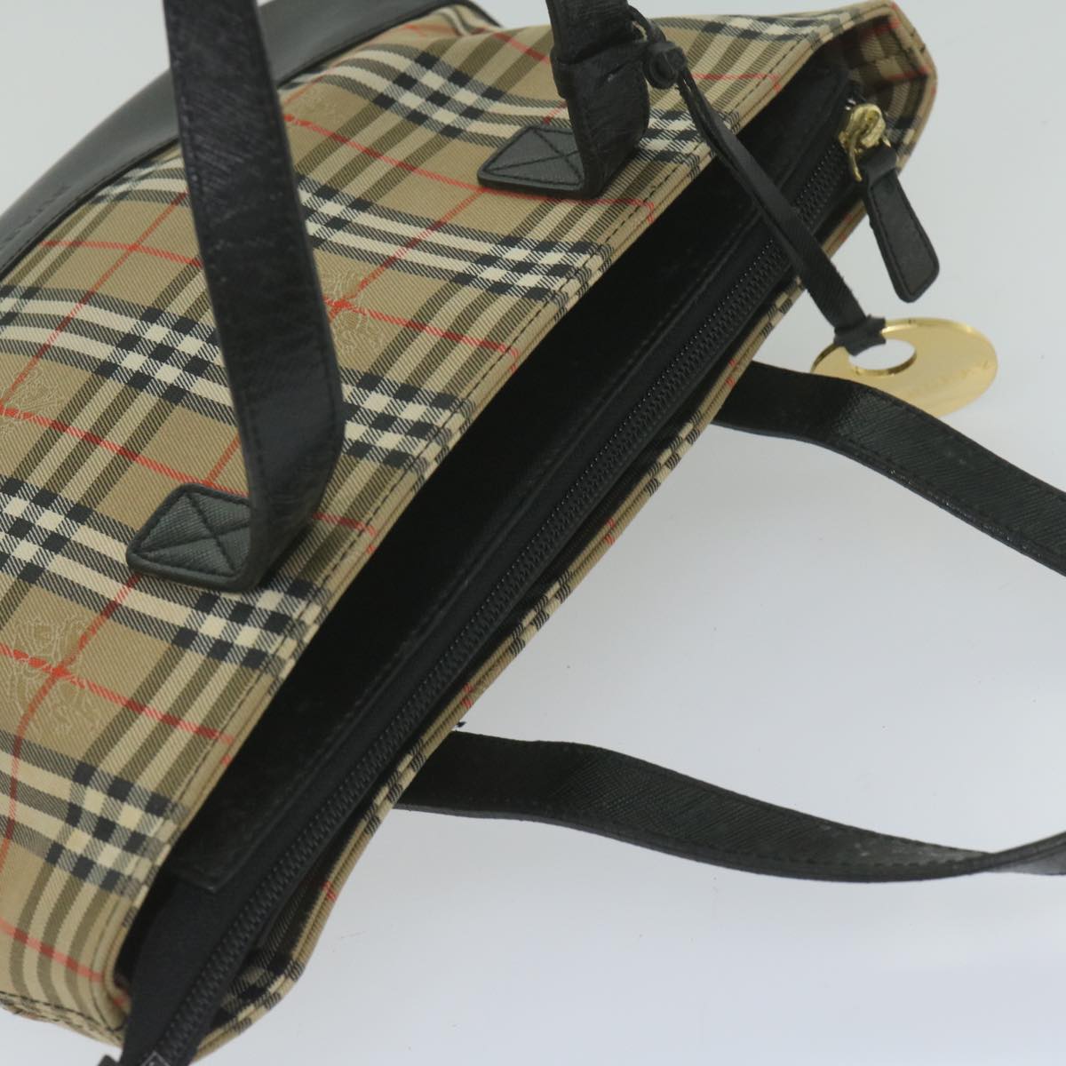 BURBERRY Nova Check Hand Bag Canvas Beige Black Auth 61096