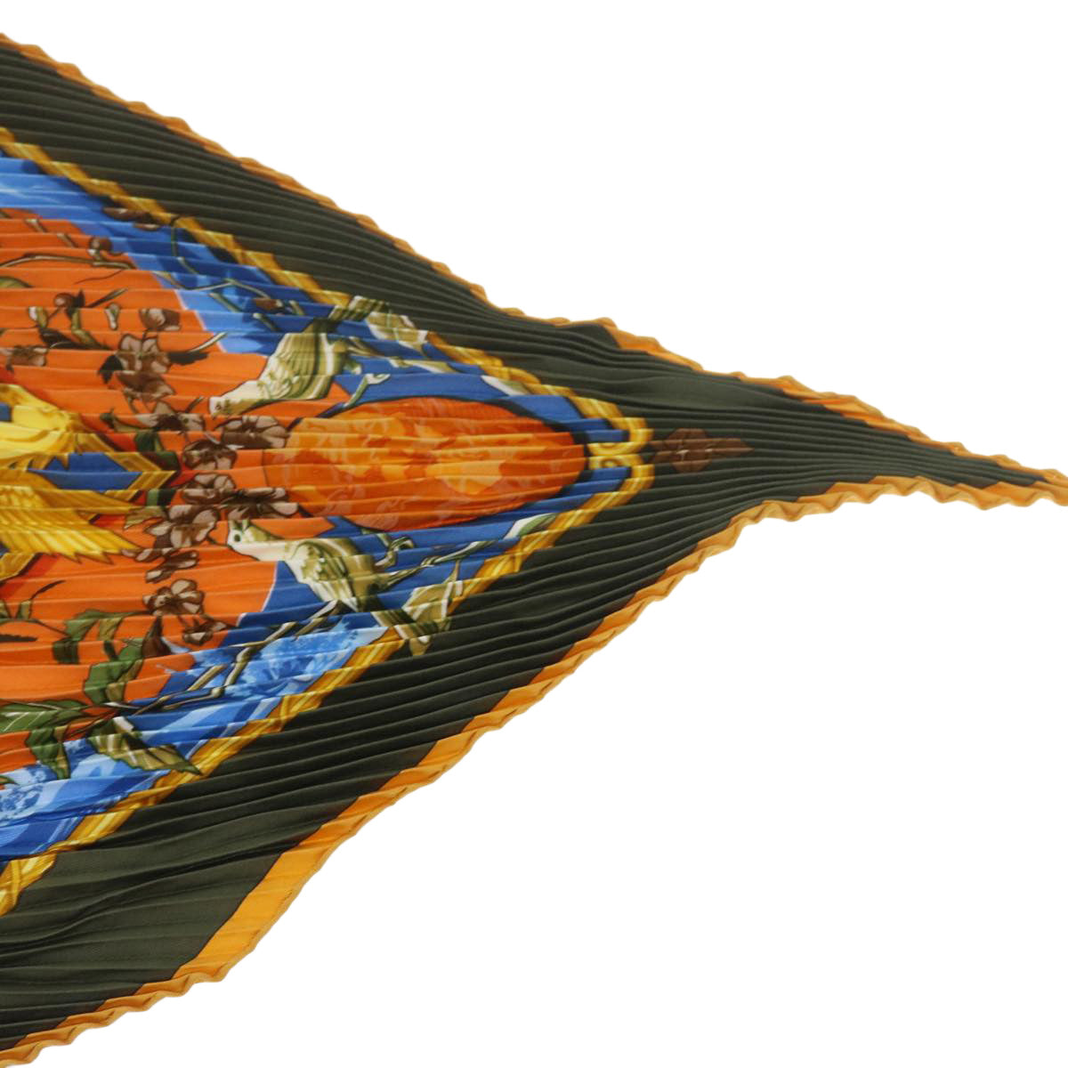 HERMES Carre Pleated RYTHMES DU MONDE Scarf Silk Orange Auth 61141