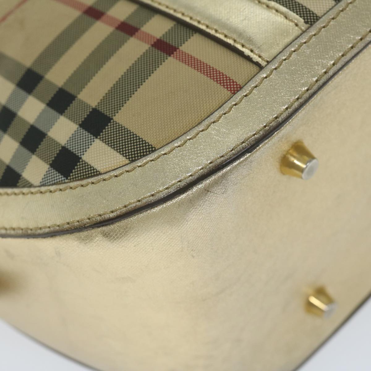 BURBERRY Nova Check Hand Bag Nylon Canvas Beige Auth 61344