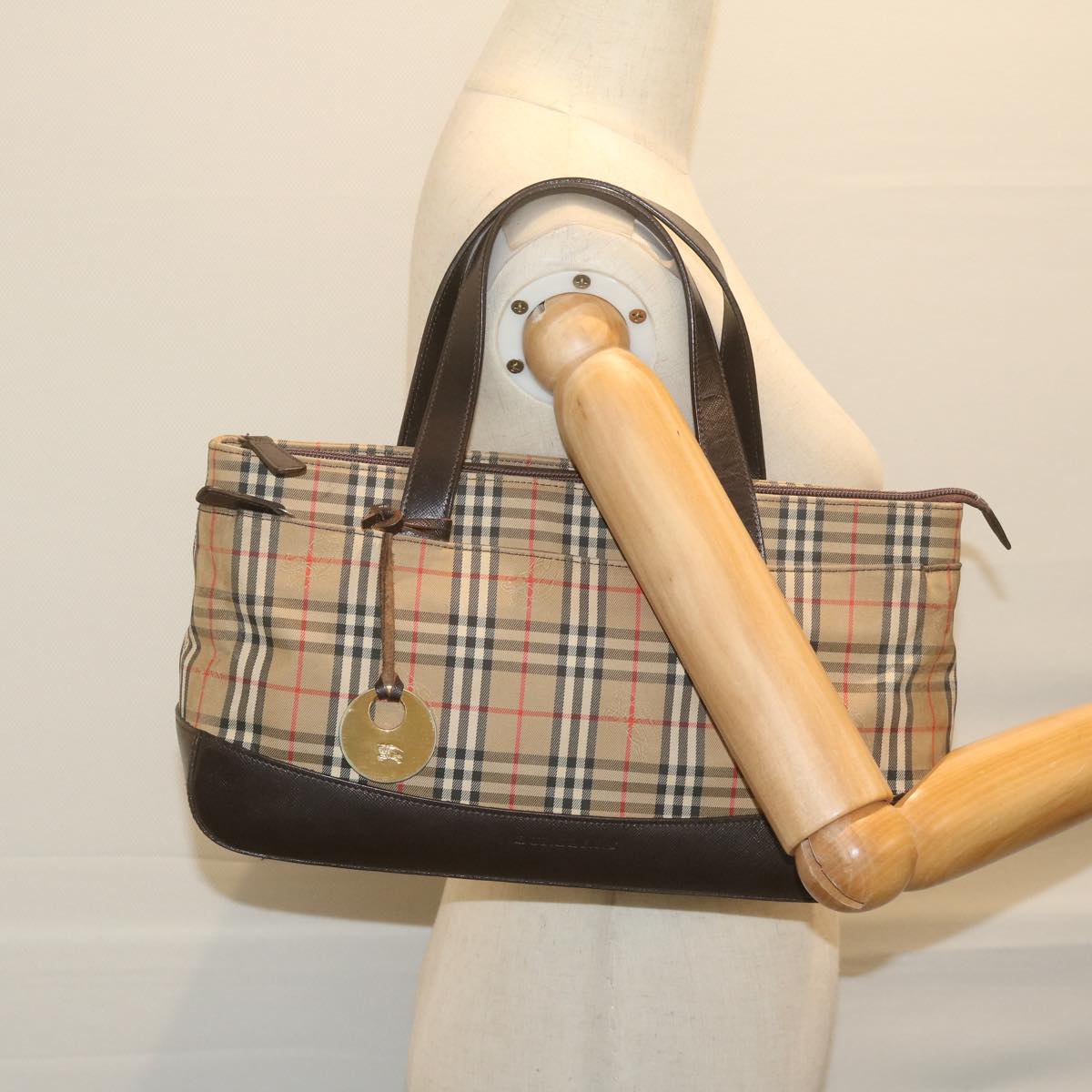 BURBERRY Nova Check Hand Bag Canvas Beige Auth 61346