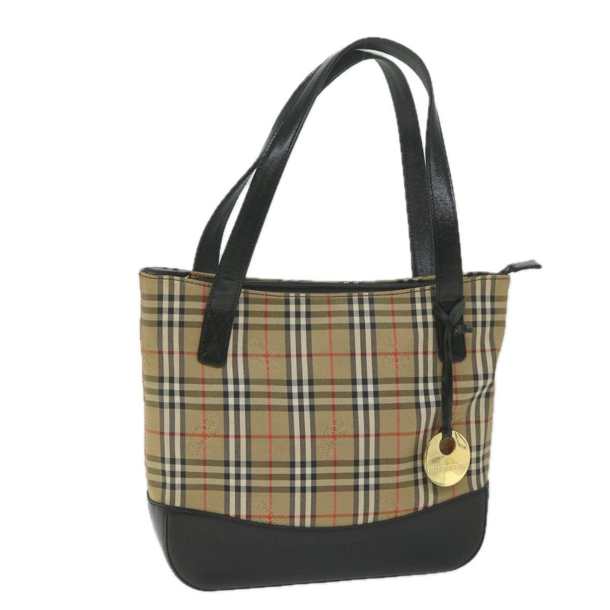 BURBERRY Nova Check Hand Bag Nylon Leather Beige Auth 61397