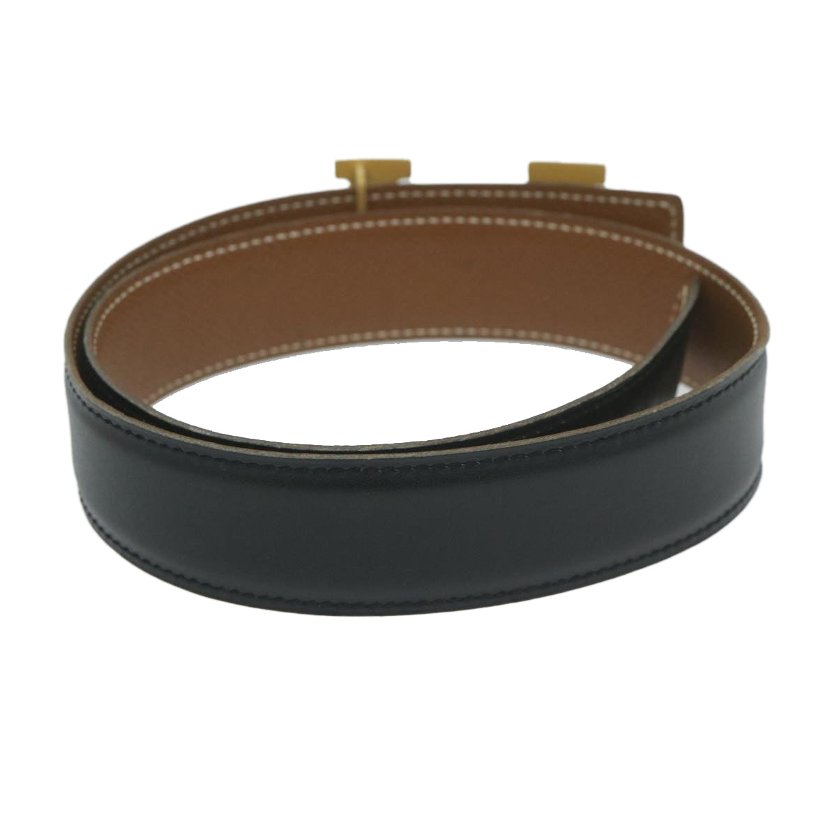 HERMES Constance Belt Leather 22.8""-24.8"" Black Brown Auth 61470