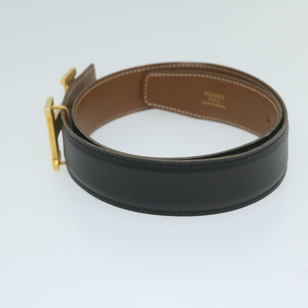 HERMES Constance Belt Leather 22.8""-24.8"" Black Brown Auth 61470