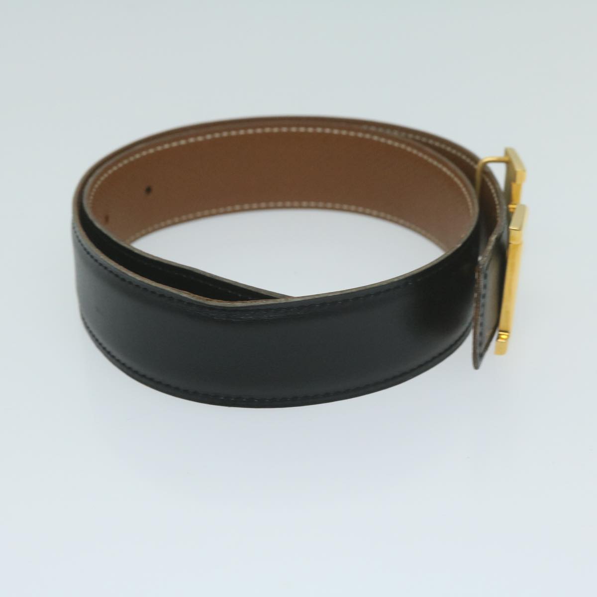 HERMES Constance Belt Leather 22.8""-24.8"" Black Brown Auth 61470