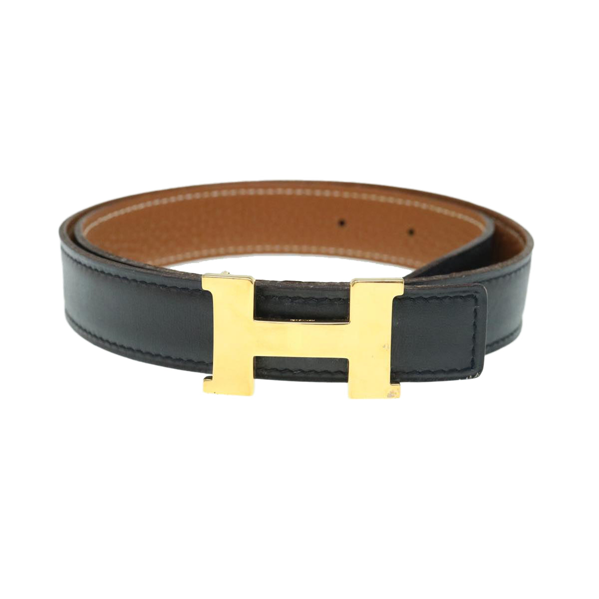 HERMES Constance Belt Leather 24.4""-26.4"" Black Brown Auth 61471