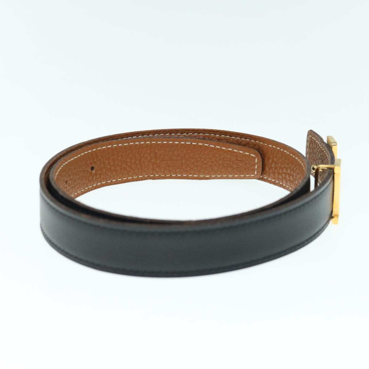 HERMES Constance Belt Leather 24.4""-26.4"" Black Brown Auth 61471