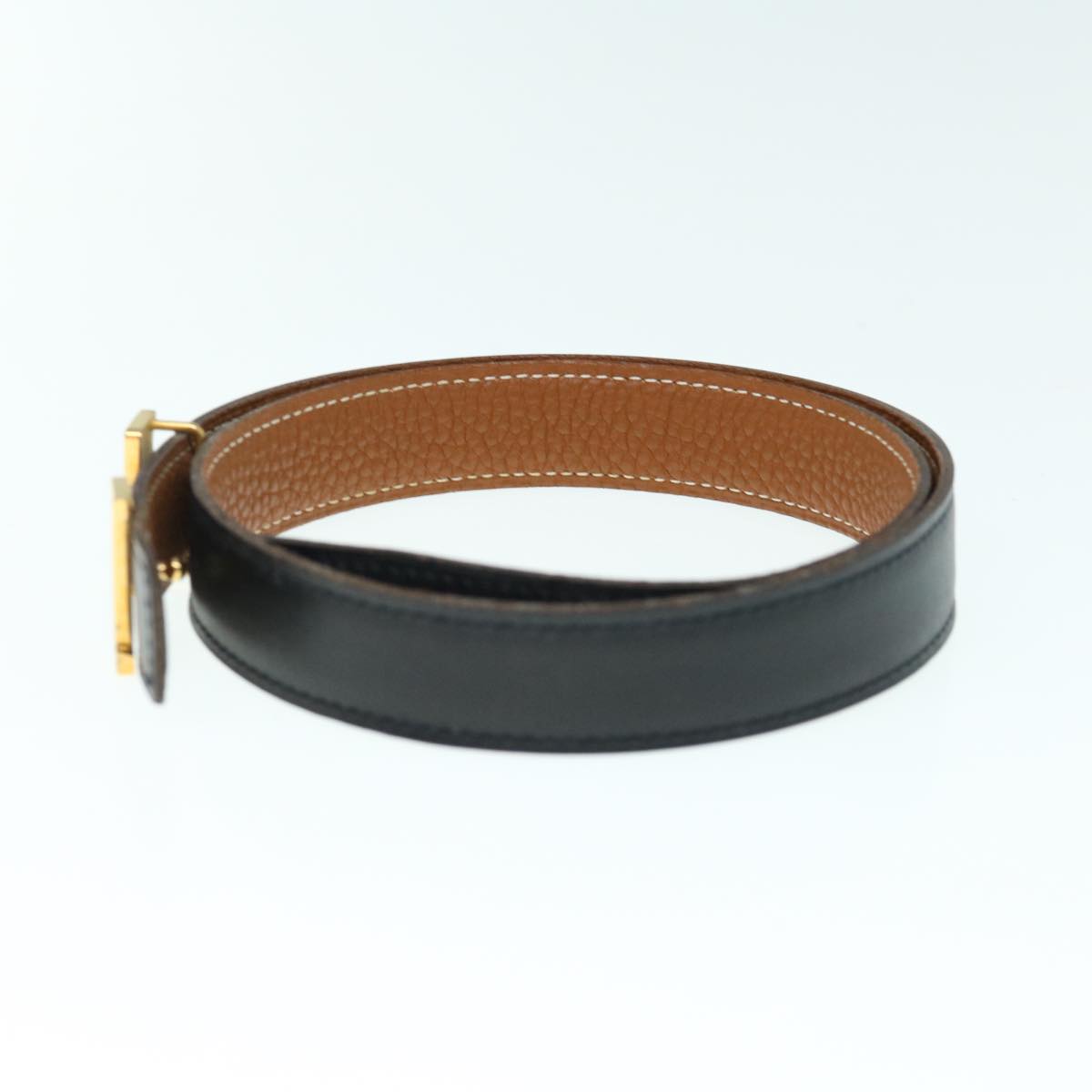 HERMES Constance Belt Leather 24.4""-26.4"" Black Brown Auth 61471