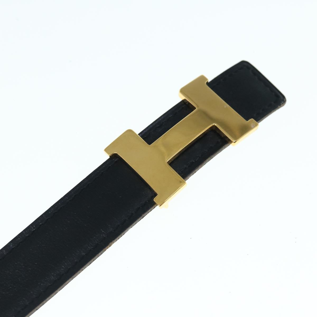 HERMES Constance Belt Leather 24.4""-26.4"" Black Brown Auth 61471