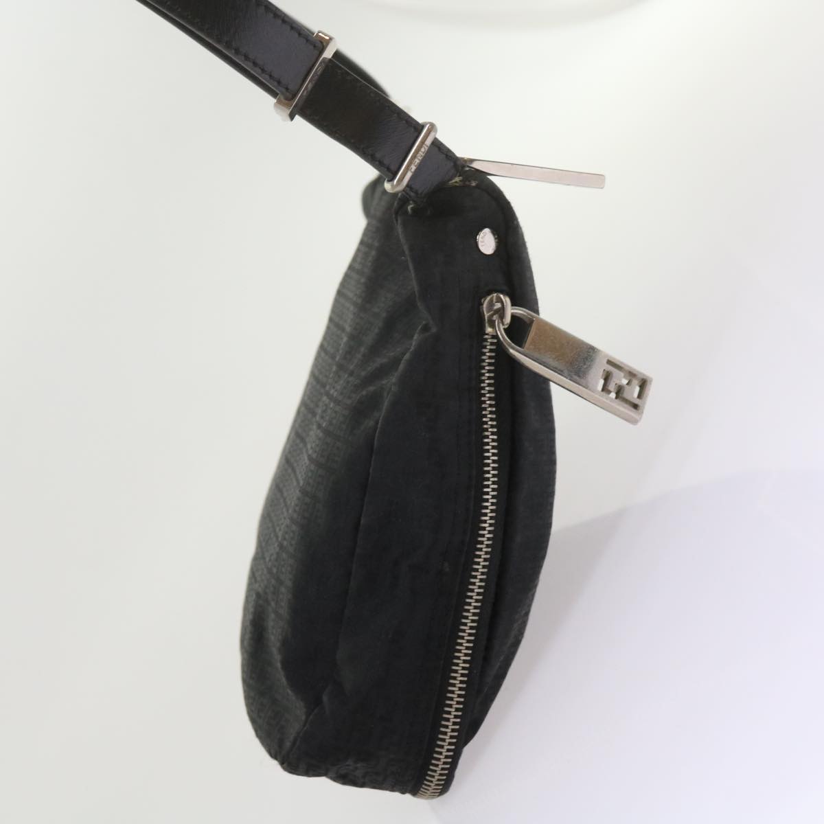 FENDI Zucchino Canvas Shoulder Bag Black Auth 61487