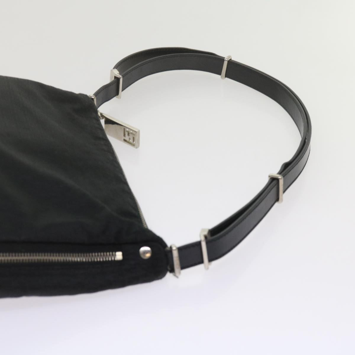 FENDI Zucchino Canvas Shoulder Bag Black Auth 61487