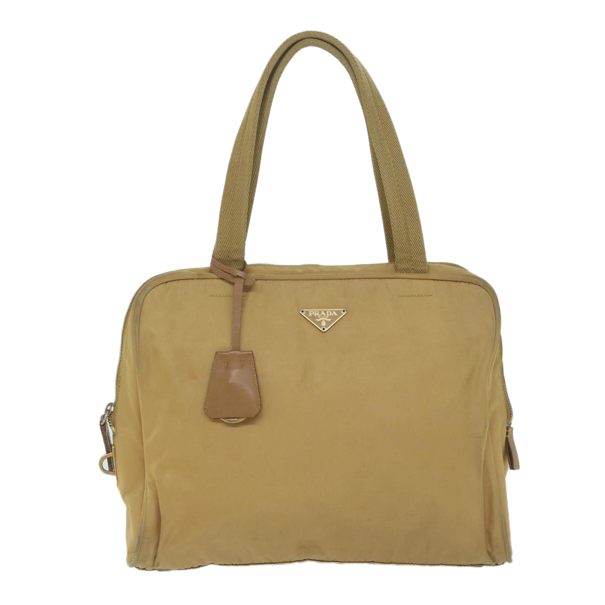 PRADA Hand Bag Nylon Beige Auth 61628