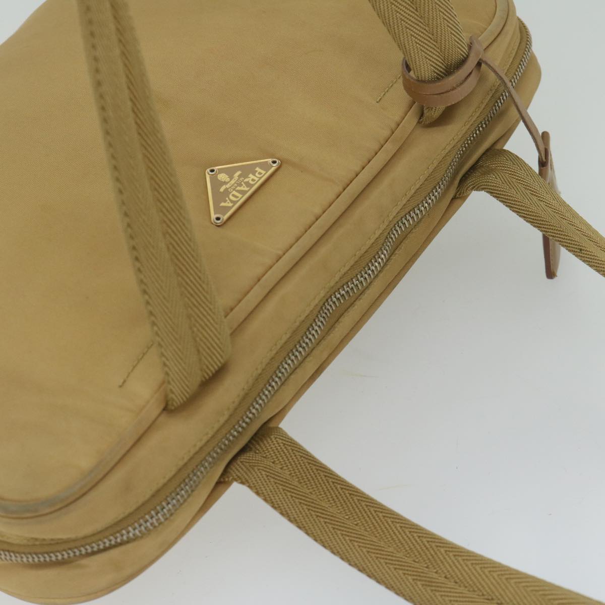 PRADA Hand Bag Nylon Beige Auth 61628