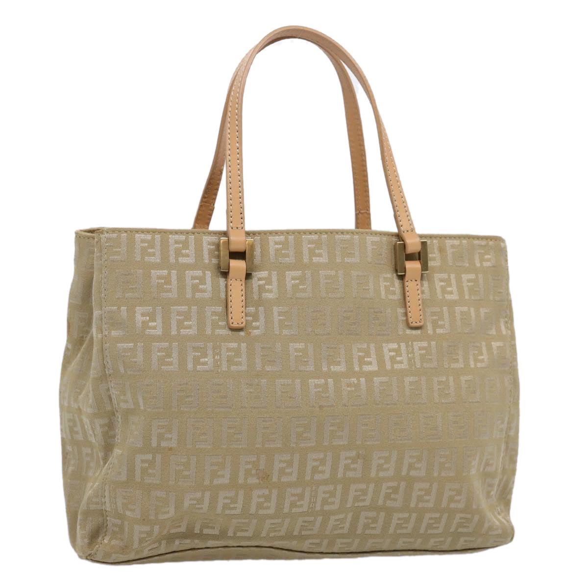 FENDI Zucchino Canvas Hand Bag Beige Auth 61641