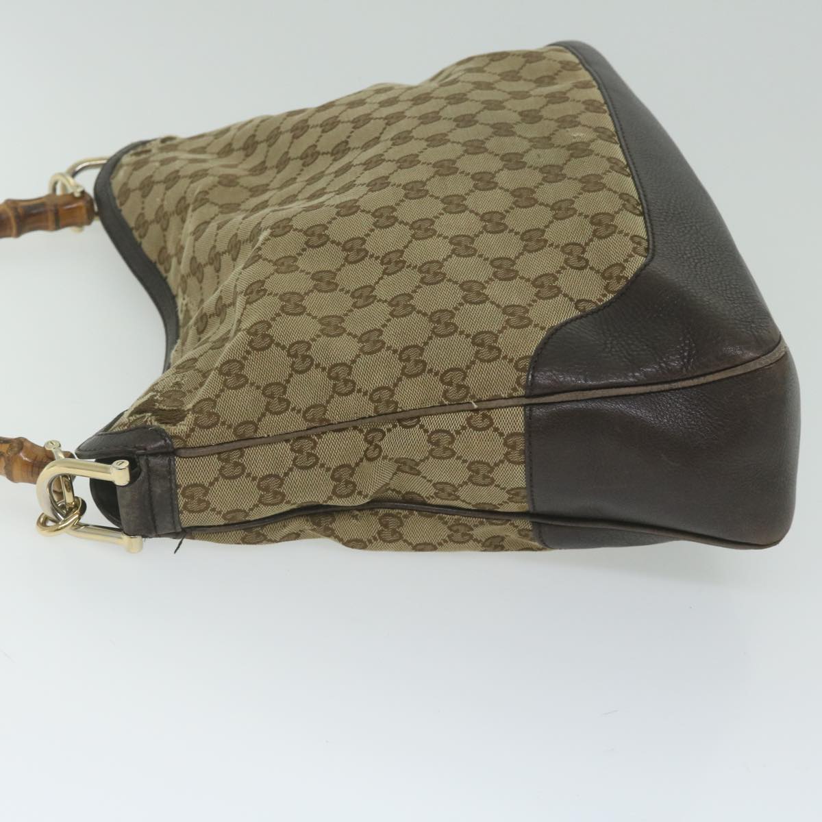 GUCCI GG Canvas Bamboo Shoulder Bag 2way Beige 282315 Auth 61957