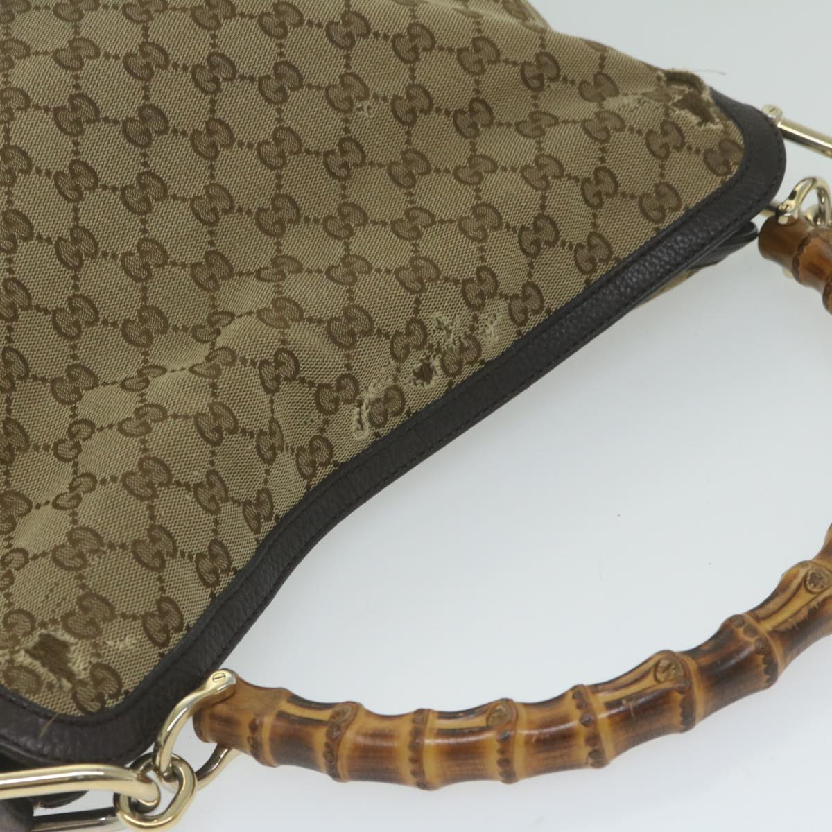 GUCCI GG Canvas Bamboo Shoulder Bag 2way Beige 282315 Auth 61957