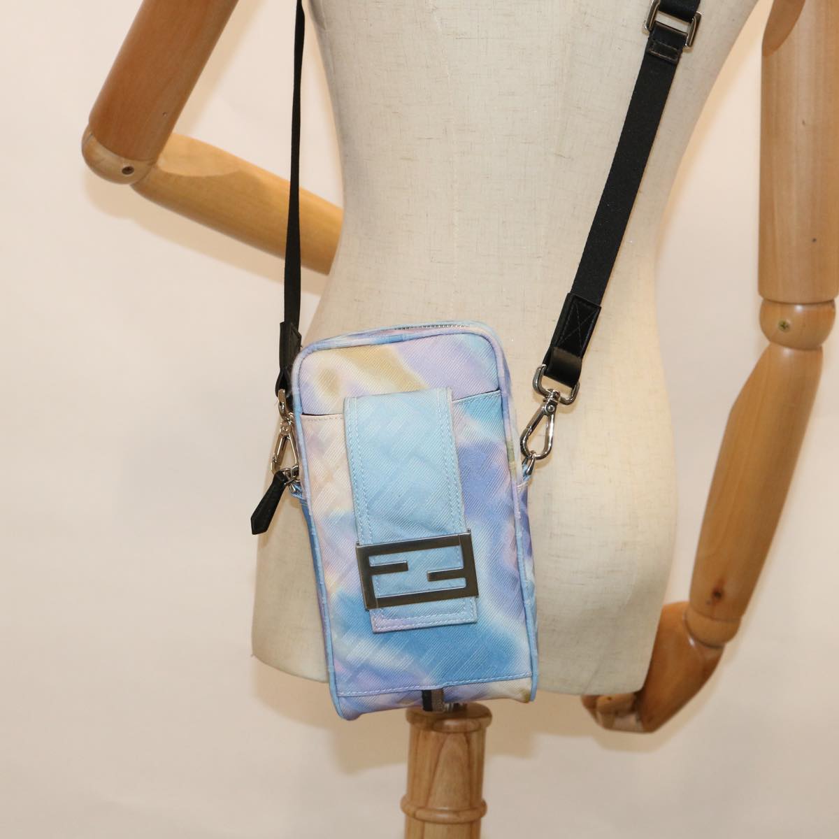 FENDI Zucca Canvas Shoulder Bag Light Blue Auth 62025SAV