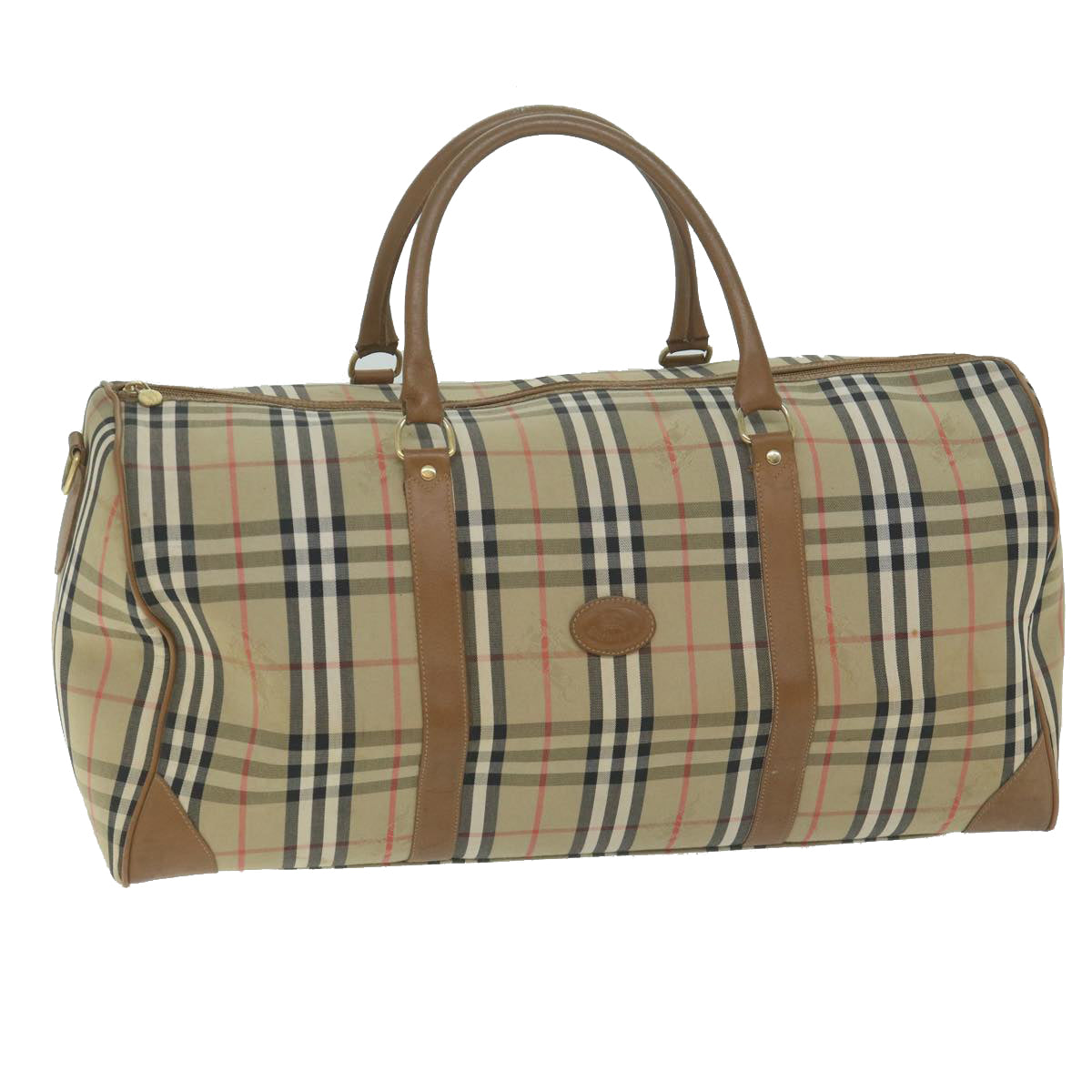 Burberrys Nova Check Boston Bag Nylon Canvas Beige Auth 62118