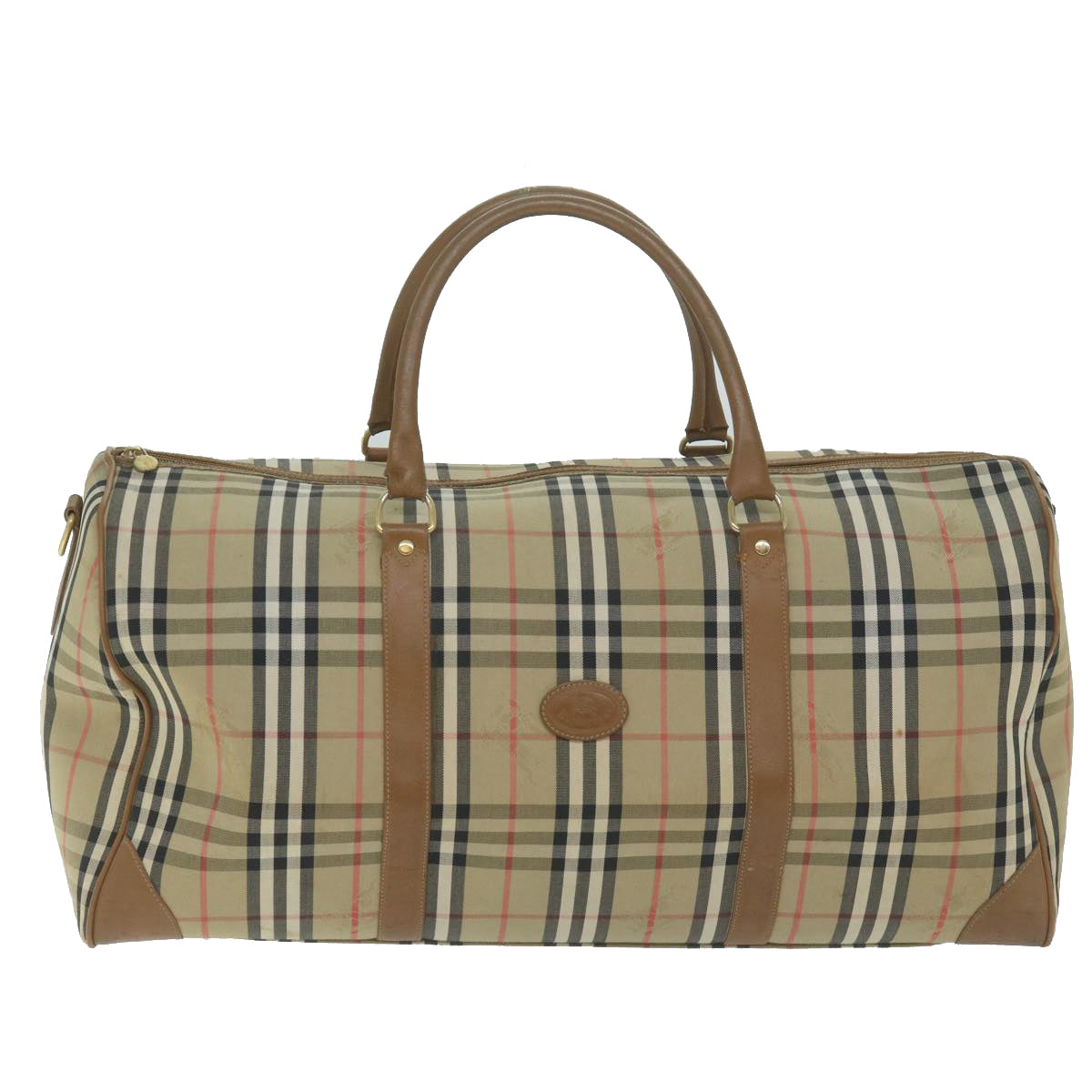 Burberrys Nova Check Boston Bag Nylon Canvas Beige Auth 62118