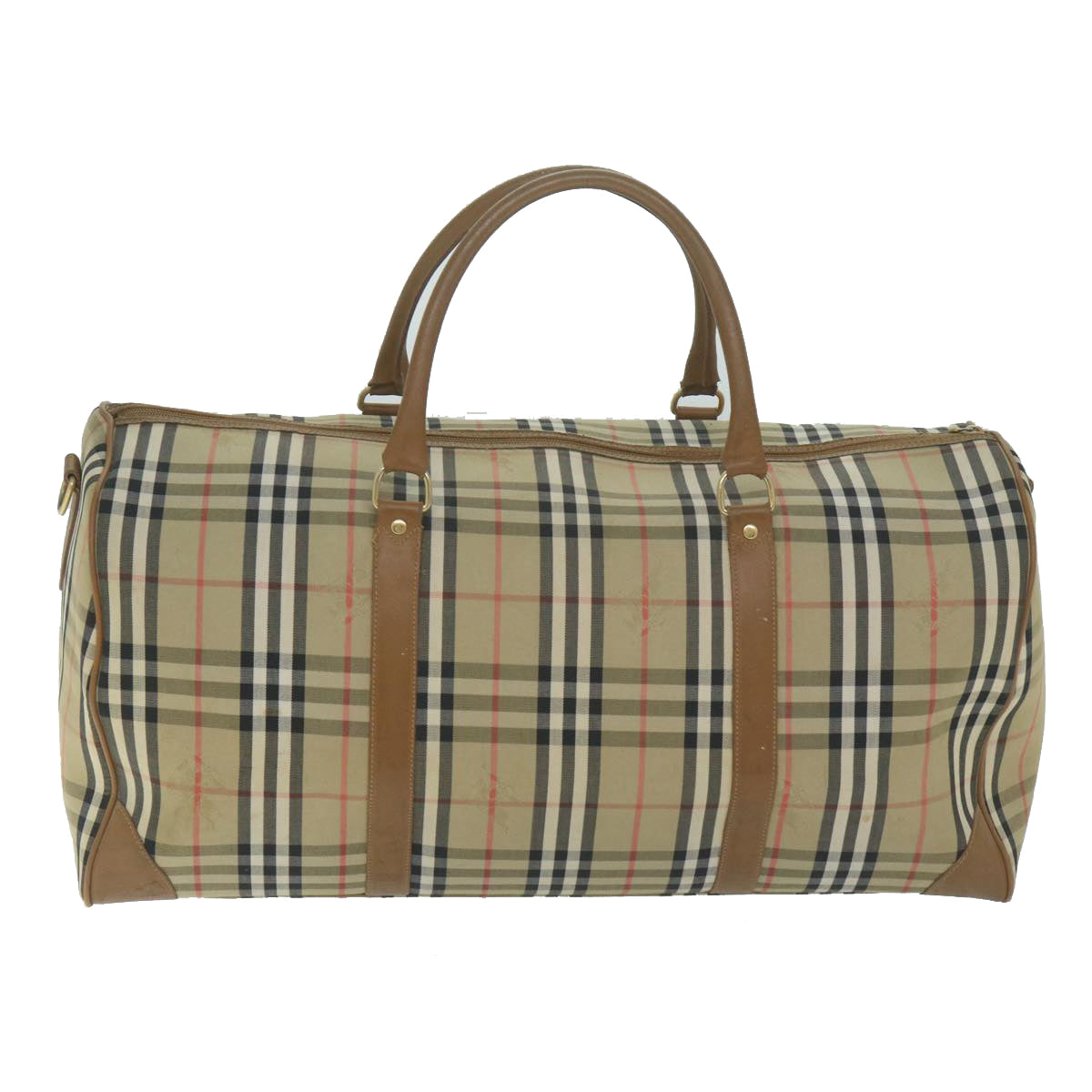 Burberrys Nova Check Boston Bag Nylon Canvas Beige Auth 62118