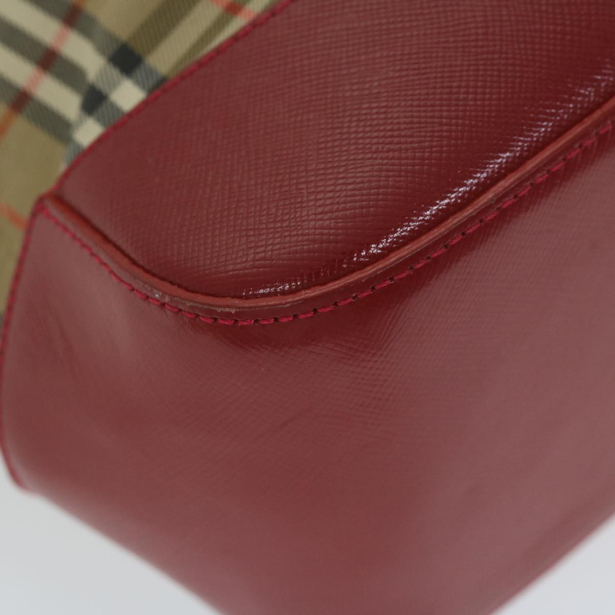 BURBERRY Nova Check Tote Bag Nylon Leather Beige Red Auth 62340