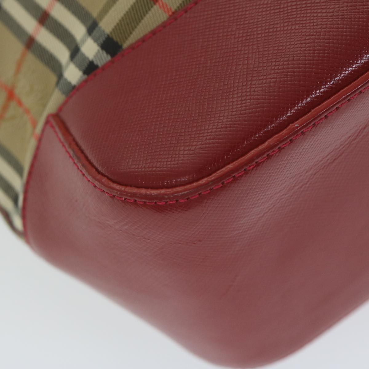 BURBERRY Nova Check Tote Bag Nylon Leather Beige Red Auth 62340