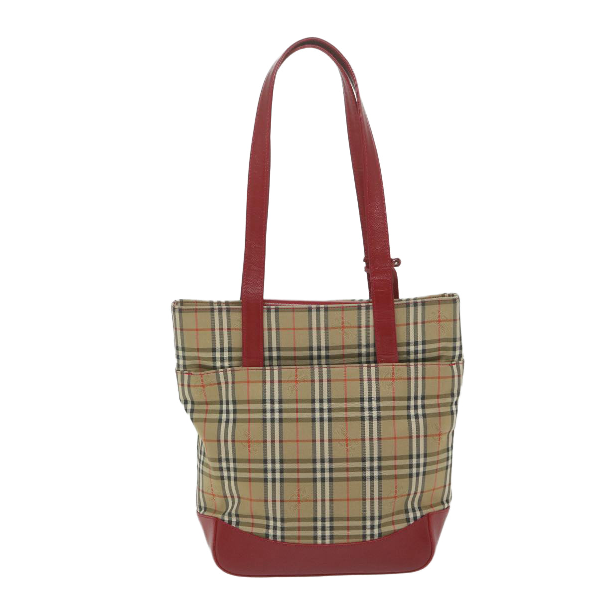 BURBERRY Nova Check Tote Bag Nylon Leather Beige Red Auth 62340