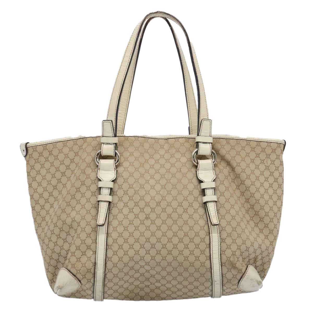 CELINE Macadam Canvas Tote Bag Beige Auth 62341