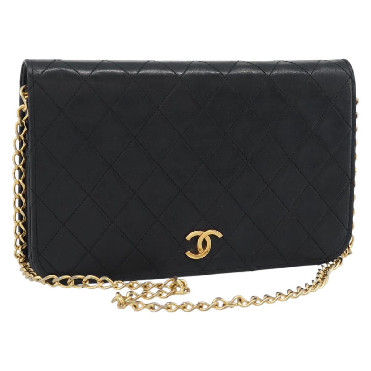 CHANEL Matelasse Chain Shoulder Bag Lamb Skin Black CC Auth 62395