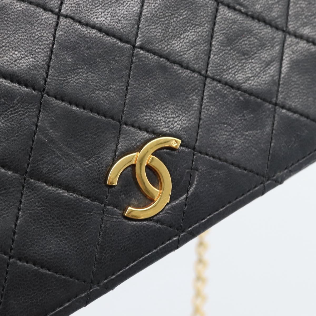 CHANEL Matelasse Chain Shoulder Bag Lamb Skin Black CC Auth 62395