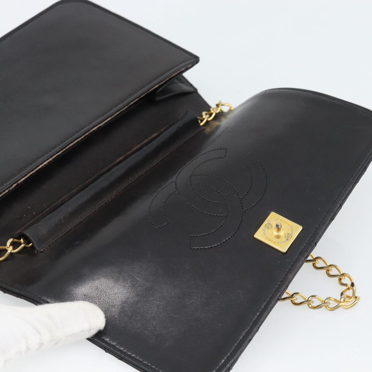 CHANEL Matelasse Chain Shoulder Bag Lamb Skin Black CC Auth 62395