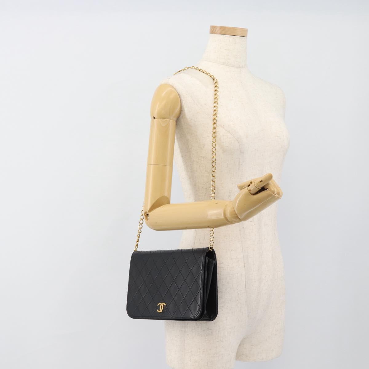 CHANEL Matelasse Chain Shoulder Bag Lamb Skin Black CC Auth 62395