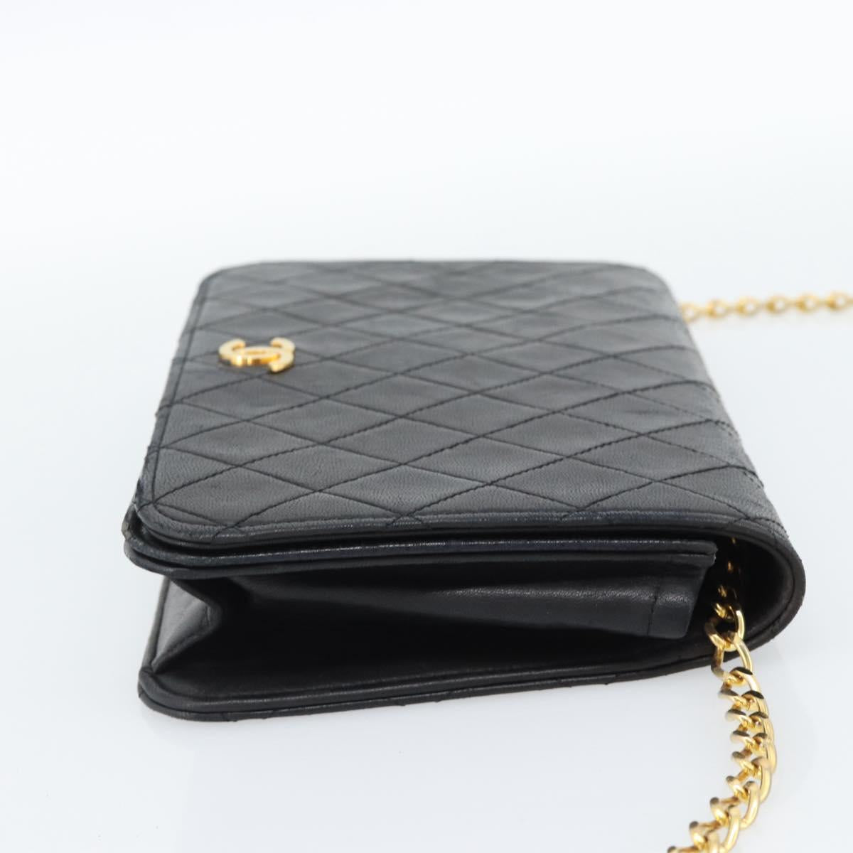 CHANEL Matelasse Chain Shoulder Bag Lamb Skin Black CC Auth 62395