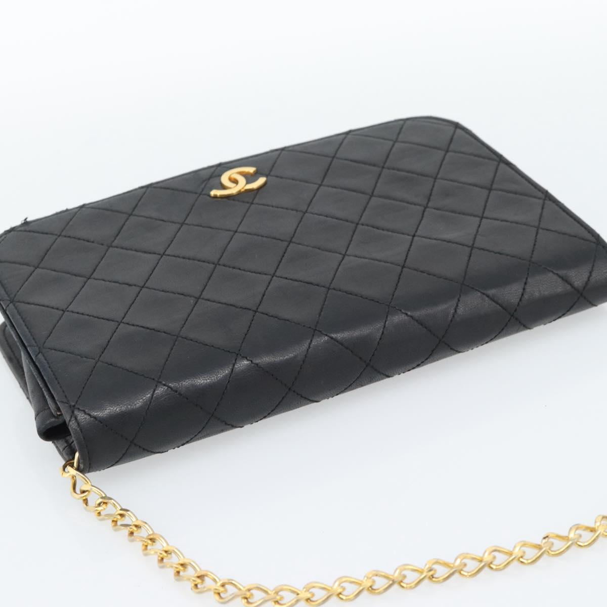 CHANEL Matelasse Chain Shoulder Bag Lamb Skin Black CC Auth 62395