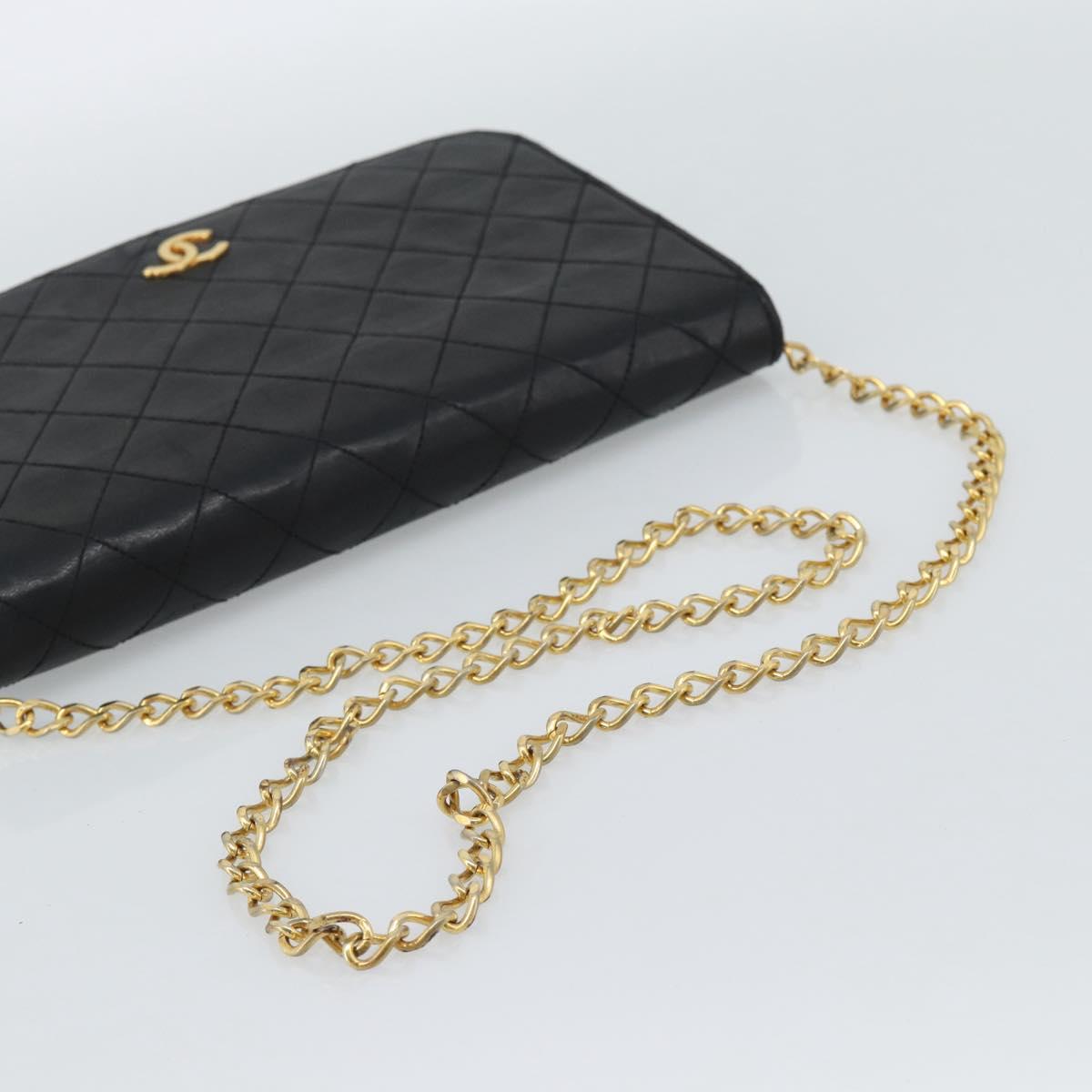 CHANEL Matelasse Chain Shoulder Bag Lamb Skin Black CC Auth 62395