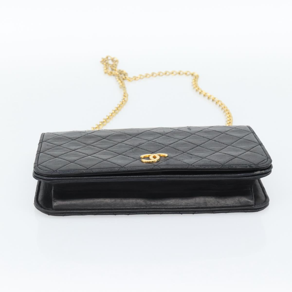 CHANEL Matelasse Chain Shoulder Bag Lamb Skin Black CC Auth 62395