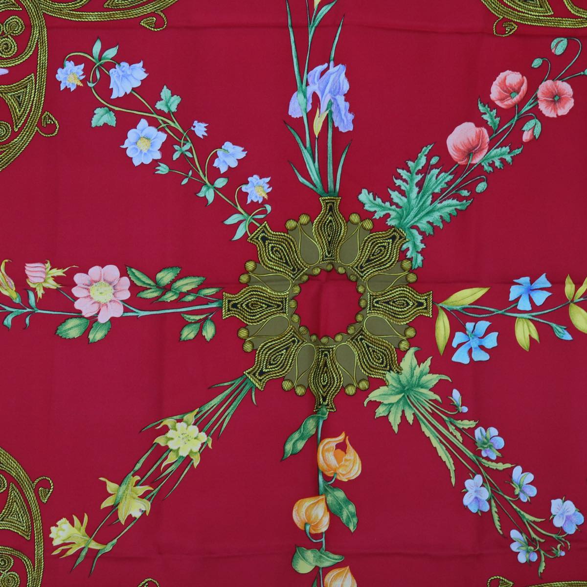 HERMES Carre 90 ARABESQUES Scarf Silk Red Auth 62408