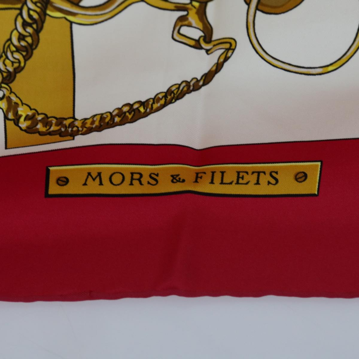 HERMES Carre 90 MORS&FILETS Scarf Silk Red Auth 62409