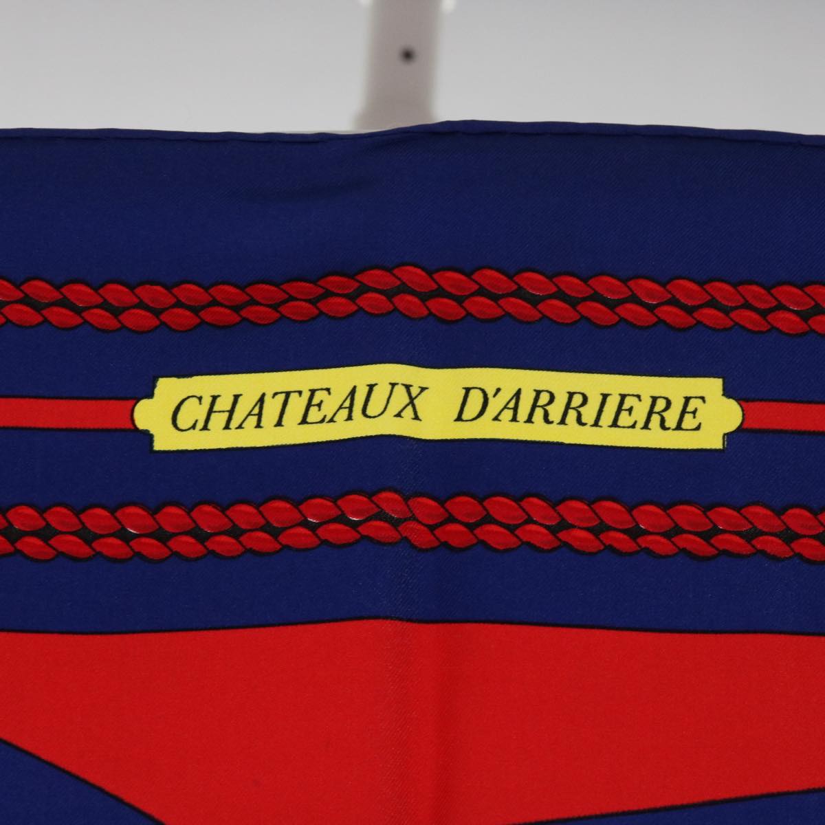 HERMES Carre 90 CHATEAUX DARRIERE Scarf Silk Red Blue Auth 62428