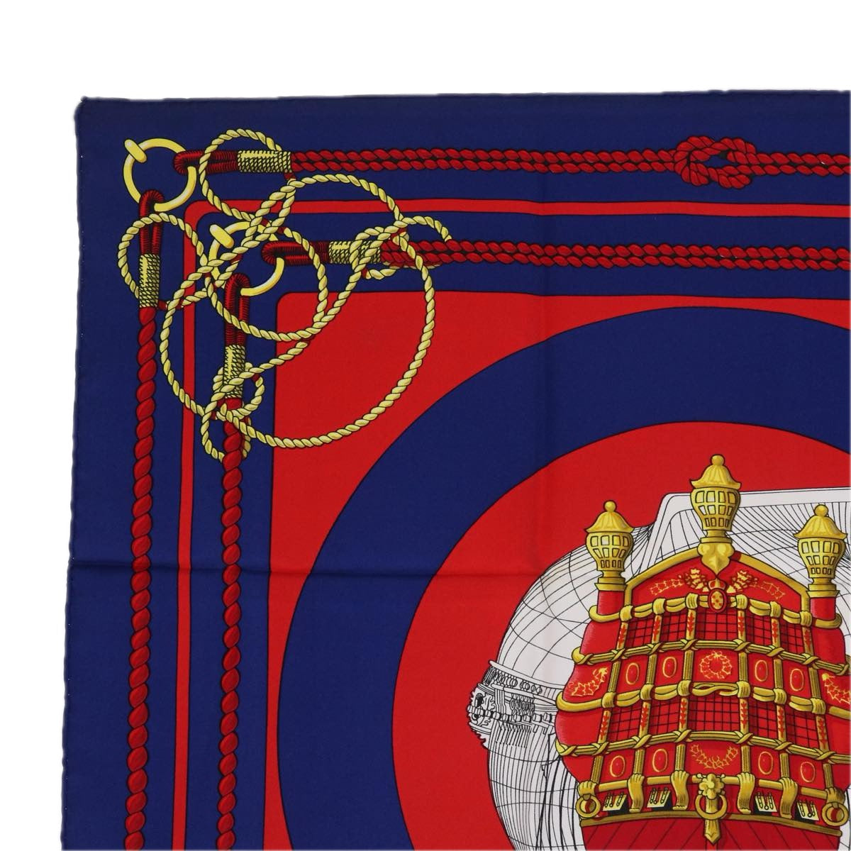 HERMES Carre 90 CHATEAUX DARRIERE Scarf Silk Red Blue Auth 62428