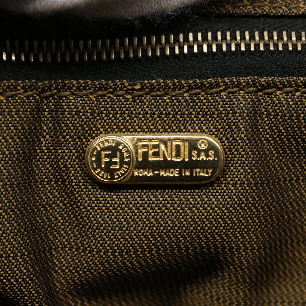 FENDI Zucca Canvas Vanity pouch Hand Bag Nylon Brown Black Auth 62446