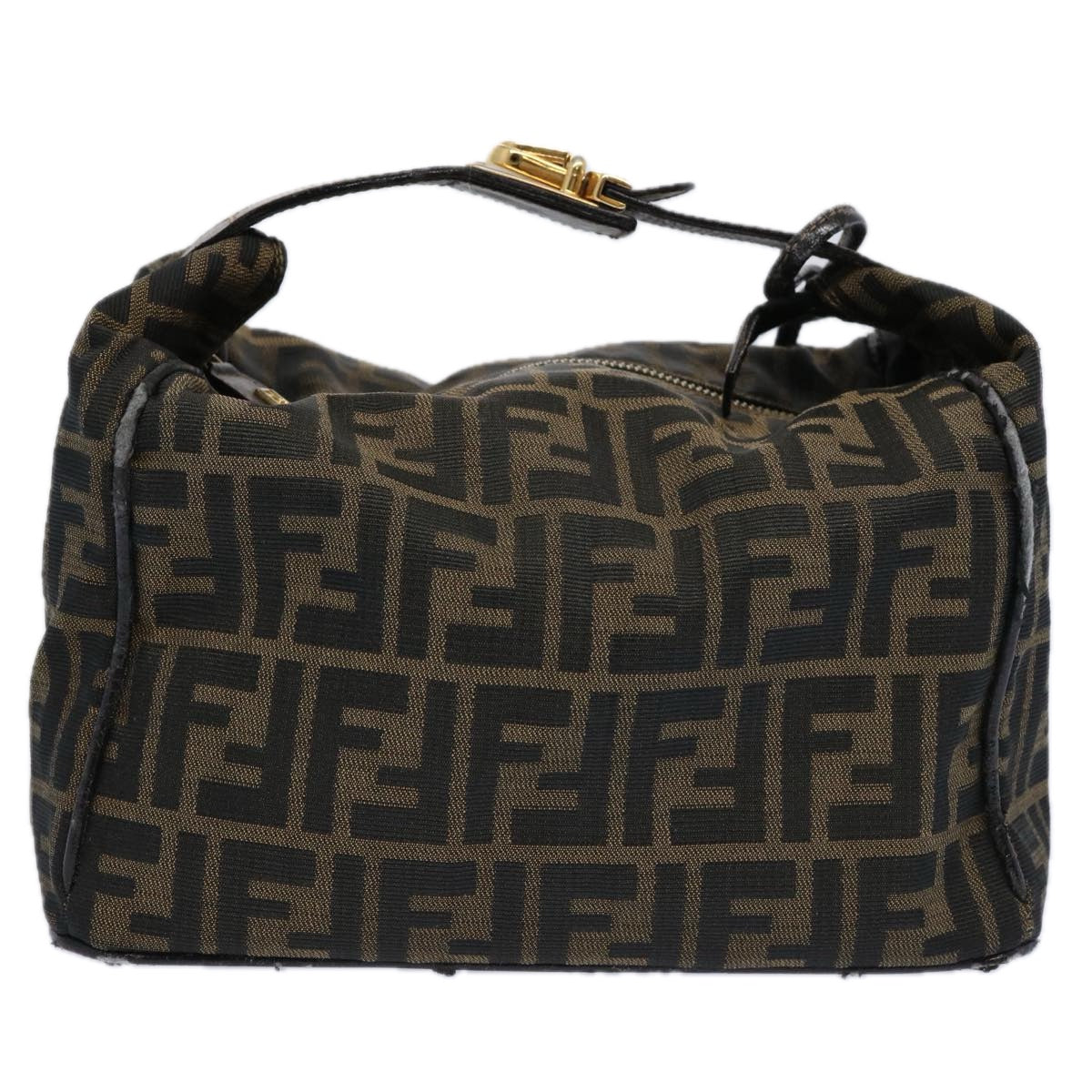 FENDI Zucca Canvas Vanity pouch Hand Bag Nylon Brown Black Auth 62446