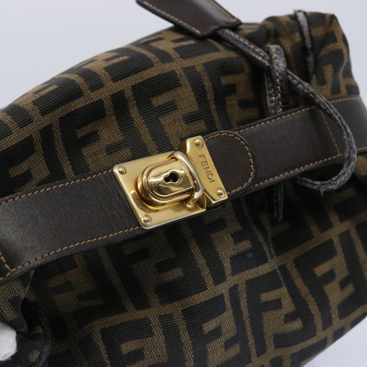 FENDI Zucca Canvas Vanity pouch Hand Bag Nylon Brown Black Auth 62446