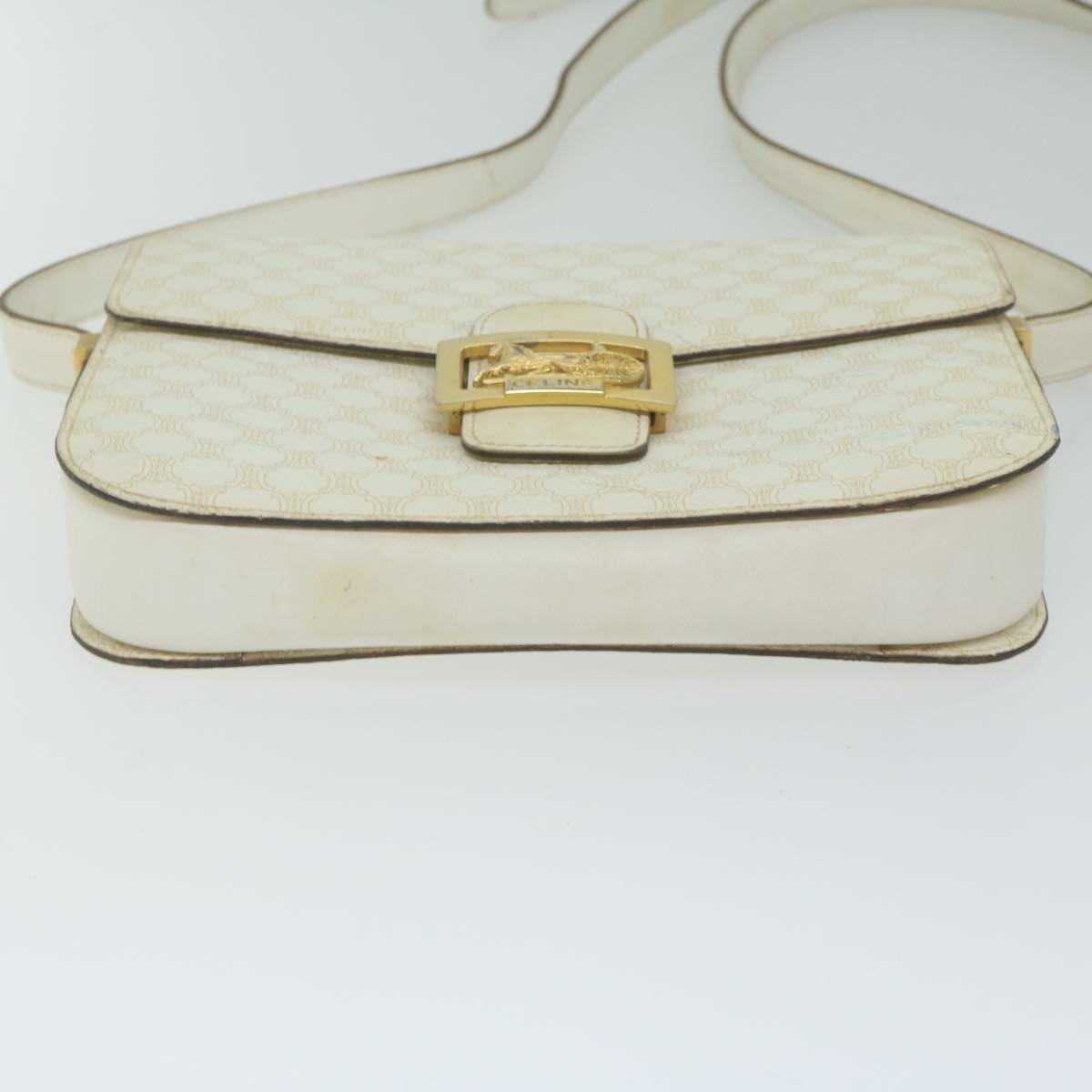 CELINE Macadam Canvas Shoulder Bag PVC Leather White Auth 62462