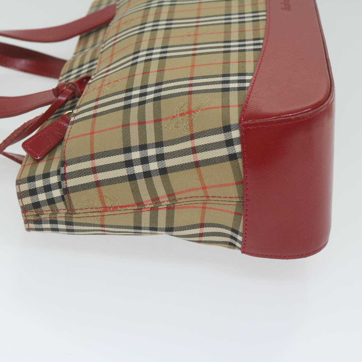 BURBERRY Nova Check Hand Bag Canvas Beige Red Auth 62506